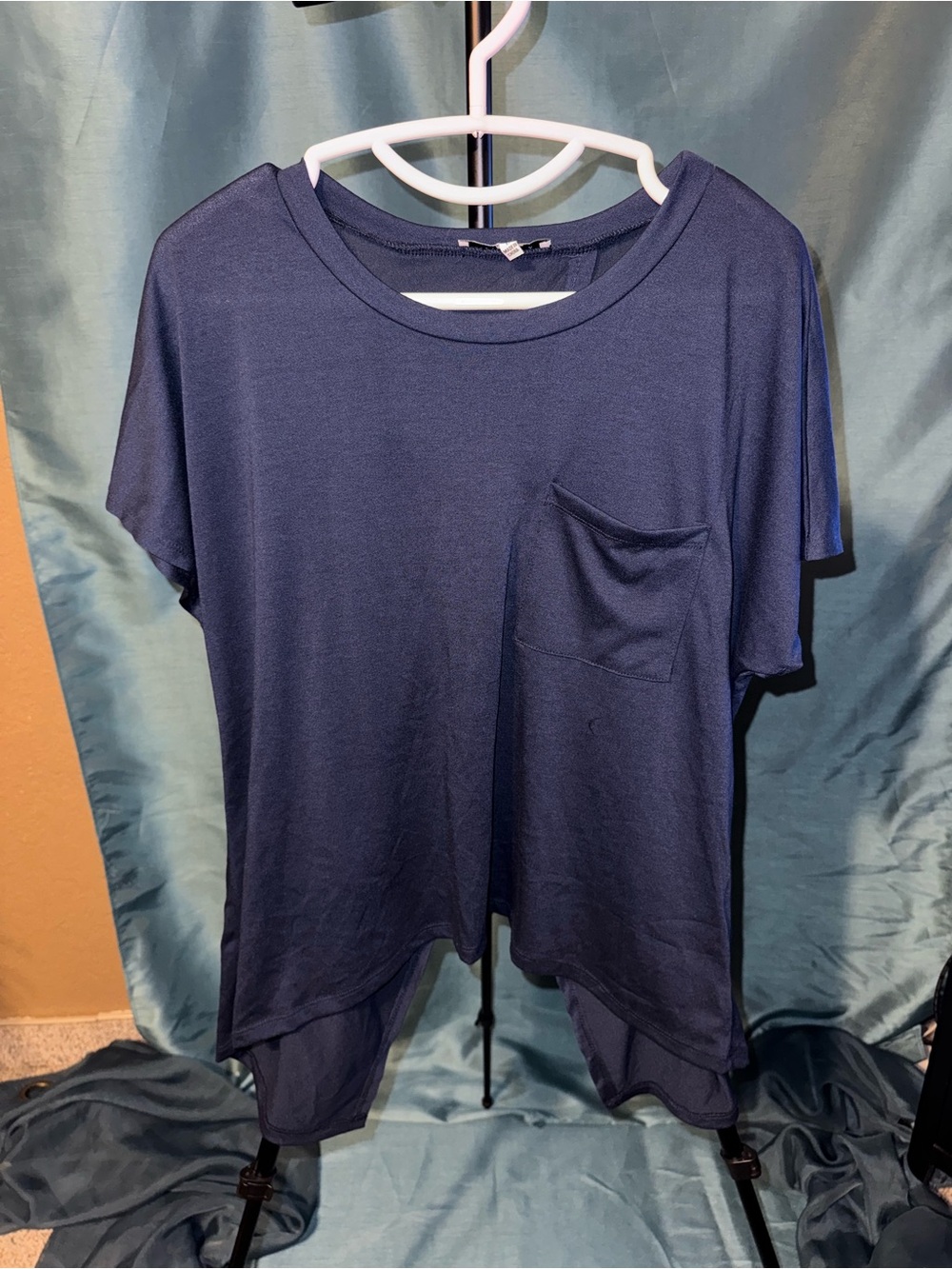 Purple Snow Navy Asymmetrical Layered Pocket Tee Size L Soft Draped Y2K Top